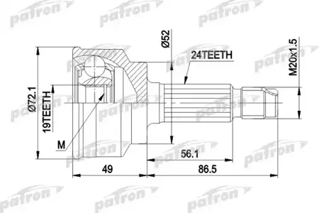 PATRON PCV1171 Шрус наружн к-кт Kia PRIDE 90-, Mazda 121 II 90-96