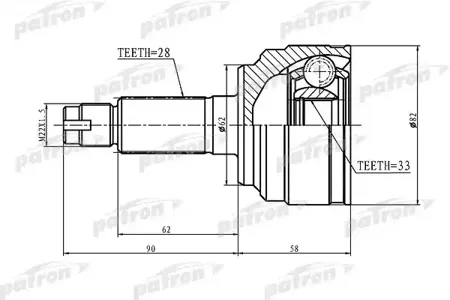 PATRON PCV1185 Шрус наружный 33x62x28 Mazda 6 WAGON GH 07-