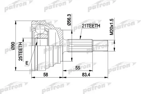 PATRON PCV1204 Шрус 21X56.2X25 Renault R19 I -92 наружн.