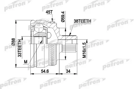 PATRON PCV1435 Шрус Audi A4 -04 1.6 наружн. c ABS 45z