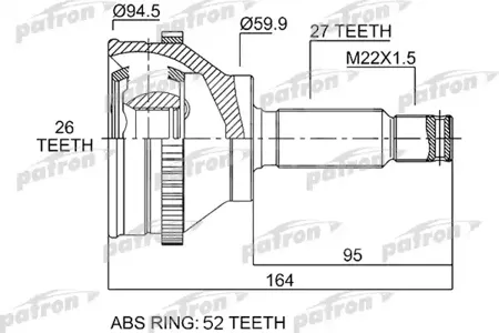 PATRON PCV1543 ШРУС наруж.к-кт Hyundai Santa Fe 2.0 CRDi2.0 CRDi 4x4 01-