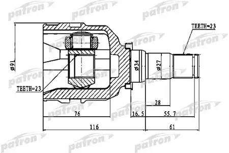 PATRON PCV1768 Шрус Toyota Avensis T220T250 Corolla IX-X E120E150 1.3VVT-I-1.8 97- внутр.