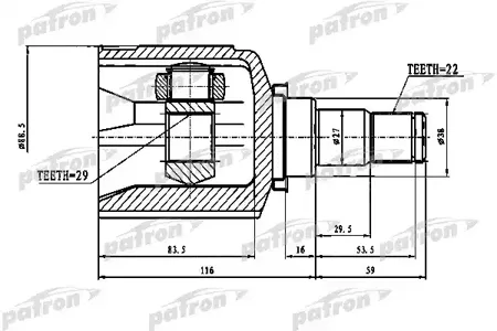 PATRON PCV1774 Шрус Chevrolet Lacetti 03-08 Aveo (T200)(Т250) 03-08 внутр.