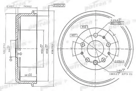 PATRON PDR1210 Барабан тормозной задний VW Transporter 1990-2003