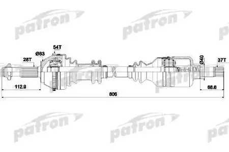 PATRON PDS0084 Полуось лев Fiat Ducato , Peugeot Boxer 1.9-2.5DTD ME5ML 94> 1.4Q +ABS колеса R15, Z 37 в КПП