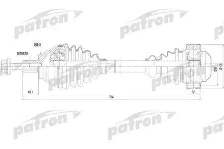 PATRON PDS0255 Вал приводной, передний правый