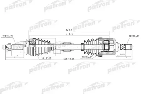 PATRON PDS2033 Вал приводной, левый