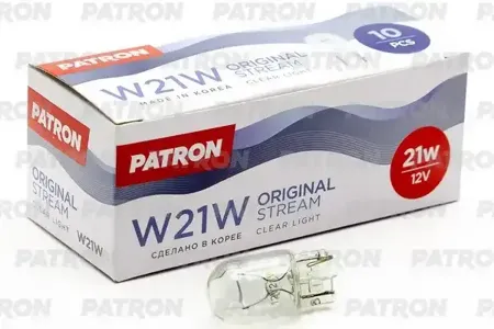 PATRON PLW21W Лампа доп. освещ. W21W 12V NVA CP W3x16d (10шт в упаковке)