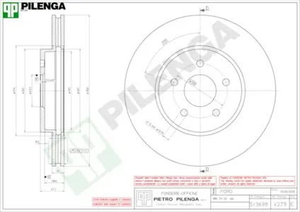 PILENGA V279 Диск тормозной Mondeo 3 ПЕРЕДНИЙ(PILENGA) БУПАК.