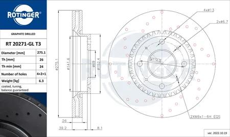 ROTINGER RT20271GLT3 Диск торм.перед.вент.перфорир.