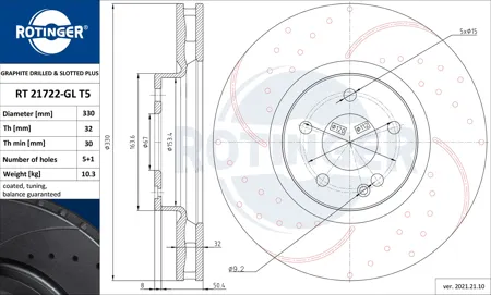 ROTINGER RT21722GLT5 Диск торм.вент. , перфорированный