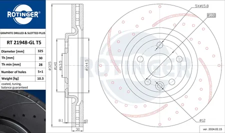 ROTINGER RT21948GLT5 Диск тормозной графитовый с перфорацией и насечками