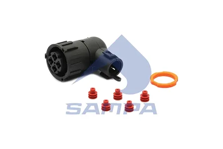 SAMPA 0961060 корпус штекера 4-pin DIN72585 с личин. мама 0.5-1mm2 под кабель D=5mm Г-образн.Univers.