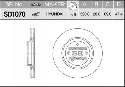 SANGSIN SD1070 Диск торм. пер.вент.(d=320mm) Hyundai i40, Kia Optima 12-> Kia Ceed , Grand EUR