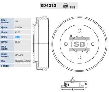 SANGSIN SD4212 Барабан тормозной Nissan Almera N16 Classic 1.5 00>