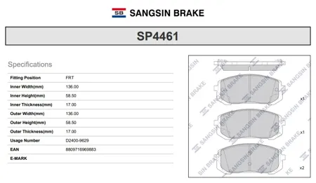 SANGSIN SP4461 Колодки торм.передние