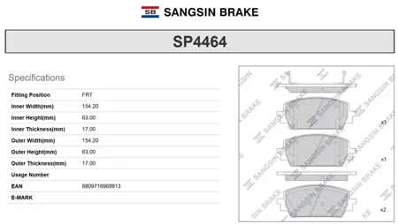 SANGSIN SP4464 Колодки торм.передние