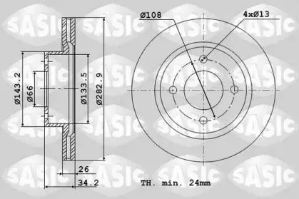 SASIC 2464W24J Диск тормозной PSA 307C5 01- передн.(283x26) 4 отв.