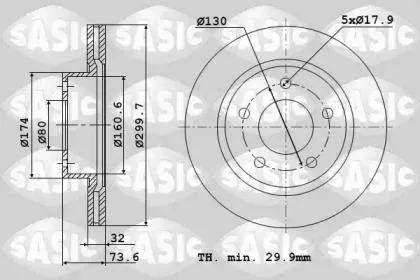 SASIC 6100019 Диск тормозной PSA JUMPER/DUCATO/BOXER 02- передн.(300x32) 5 отв.
