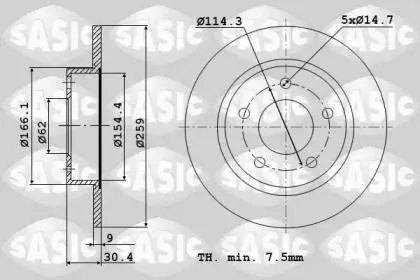 SASIC 6106121 Диск тормозной Toyota AURIS