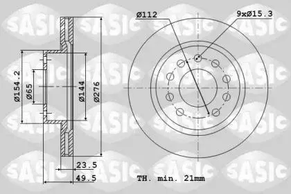 SASIC 6106259 Диск тормозной Audi A3 Skoda Octavia VW Golf 12- передний вент. D 276мм.