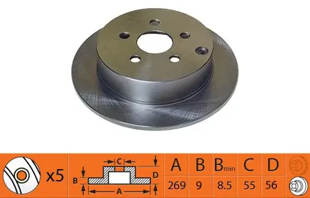 SB NAGAMOCHI BR21198 Диск тормозной Toyota Celica 1.8 99-PRIUS 1.5 03-09 задний D 269мм.