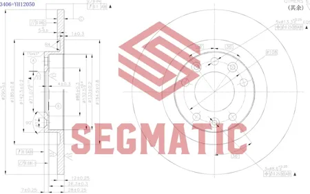 SEGMATIC SBD30093406 Диск торм.задний Citroen C4 Picasso II 13=> Peugeot 308 13=>