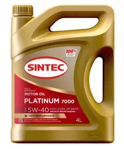 SINTEC 600139 Моторное масло Platinum 7000 5W40 4л синтAPI SNCF, ACEA A3B4, Mercedes 229.5,VW 502.00505.00