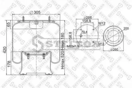 STELLOX 9008131SX Пневмоподушка со стак4шп. m12. 1отв. шт. m22. порш стальн.4отв. m12 safrortrailor Volvo