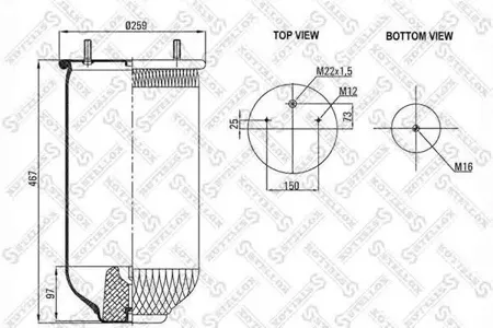 STELLOX 9026190SX 90-26190-sxпневмоподушка без стак. 4022np02 2шп. м12 1штуц. м22х1.5 1отв. м16 saf