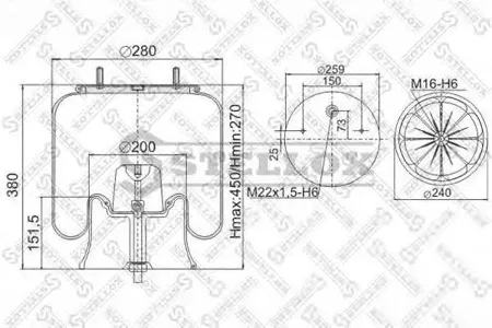 STELLOX 9026192SX 90-26192-sxпневмоп. со стак4022np05 порш. пласт. 2шп. м12 1отв. штуц. м22х1.5 1шп. штуц. м16saf2619v