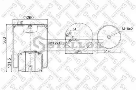 STELLOX 9048821SX Пневмоподушка со стак. 2штуц. m16 смещ.84- 1шп. m12 поршень ... man tga