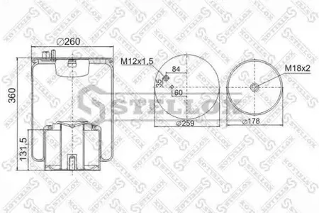 STELLOX 9048841SX Пневмоподушка со стак.4884n1p01 1шп. m12 1шт. m16 смещ.35 поршень ... man tga
