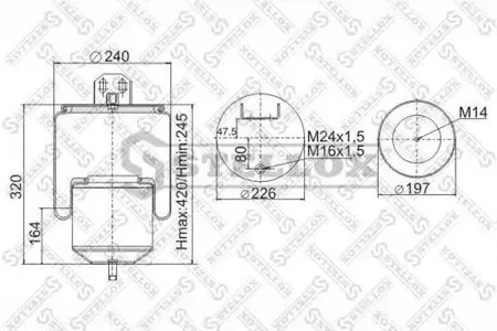 STELLOX 9064161SX пневмоп. со стак1шп.-шт.М16М24смещ.80+кронштейн Поршень сталь 1шп.М14 Volvo FMFH912