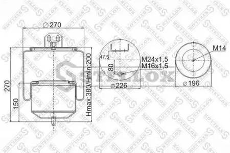STELLOX 9078041SX пневмоп. со стак1шп-шт.M1624смещ.80+кроншт.4отв.Поршень сталь 1шп.M14 Volvo FMFH912