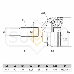 SUFIX ST1038 Шрус наружный Mitsubishi LANCER STATION WAGON IX (CSW) 1.8 GDI 2530шл ABS 43Т