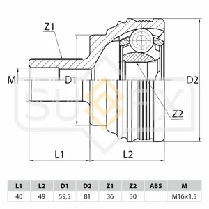 SUFIX ST1115 Шрус наружный VW Golf V-VI Skoda Octavia II 1.4 03- 3630шл