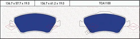 TATSUMI TCA1100 Колодки торм. Toyota AURIS 1.33-2.2 07- (Великобритания) передние
