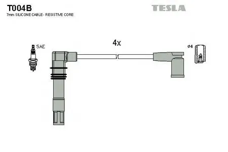 TESLA TECHNICS T004B Комплект проводов Audi A2 1.4, VW Golf 4 Bora Polo 1.41.6 V4 97>