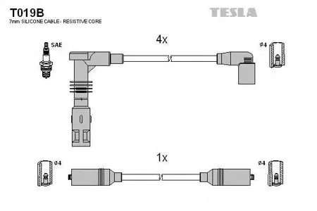 TESLA TECHNICS T019B Комплект проводов VW Passat 2.0 94>
