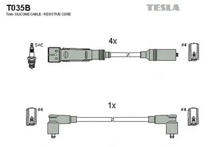 TESLA TECHNICS T035B Комплект проводов VW Golf Jetta Passat 1.6-2.0i 80-99