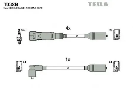 TESLA TECHNICS T038B Комплект проводов Audi 80 1.3-2.0i 78-96