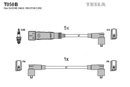 TESLA TECHNICS T050B Комплект проводов Audi 100, VW Passat 2.0-2.3i 83-94