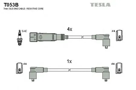 TESLA TECHNICS T053B Комплект проводов VW Polo 1.0, Skoda Felicia Octavia 1.6 95>