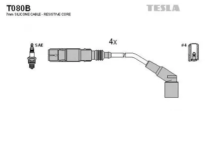 TESLA TECHNICS T080B Комплект проводов BMW E46 1.6-1.8i 98>