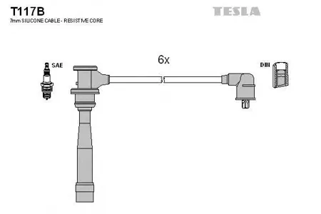 TESLA TECHNICS T117B Высоковольтные провода комплект Santa Fe I, Sonata IV, Tucson 2.52.7L 06.1998 - 03.2010