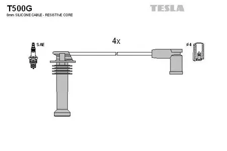 TESLA TECHNICS T500G Комплект проводов Ford Focus 1.4-1.6 Fiesta 1.2 95>