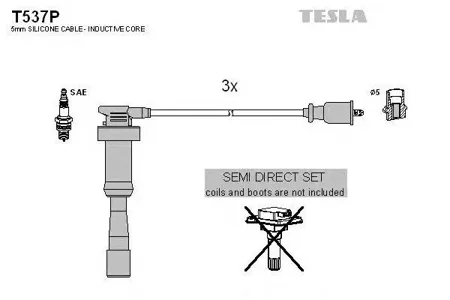 TESLA TECHNICS T537P Комплект проводов 3 шт. Mitsubishi Pajero 3.5 V6 24V 94-00