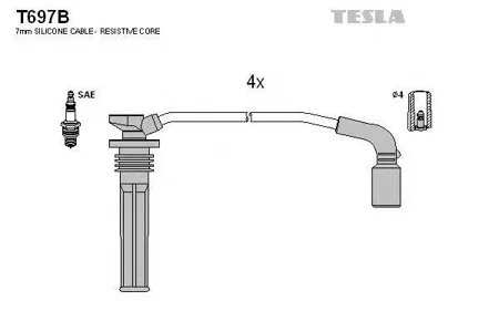 TESLA TECHNICS T697B Комплект проводов Chevrolet Aveo T250 1.2 16v 08>