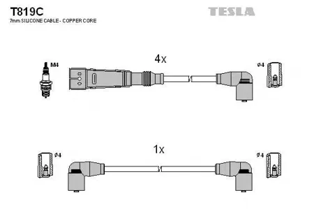 TESLA TECHNICS T819C к-кт проводов VW Polo 1.0, Skoda Felicia, Octavia 1.6 95>